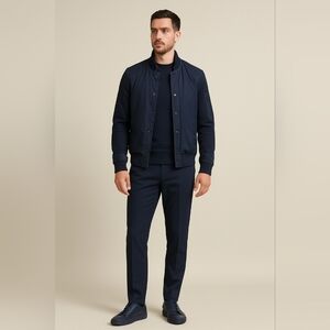 Ted Baker London Bomber Jacket Navy Blue Full Zip With Snap Button Size 5